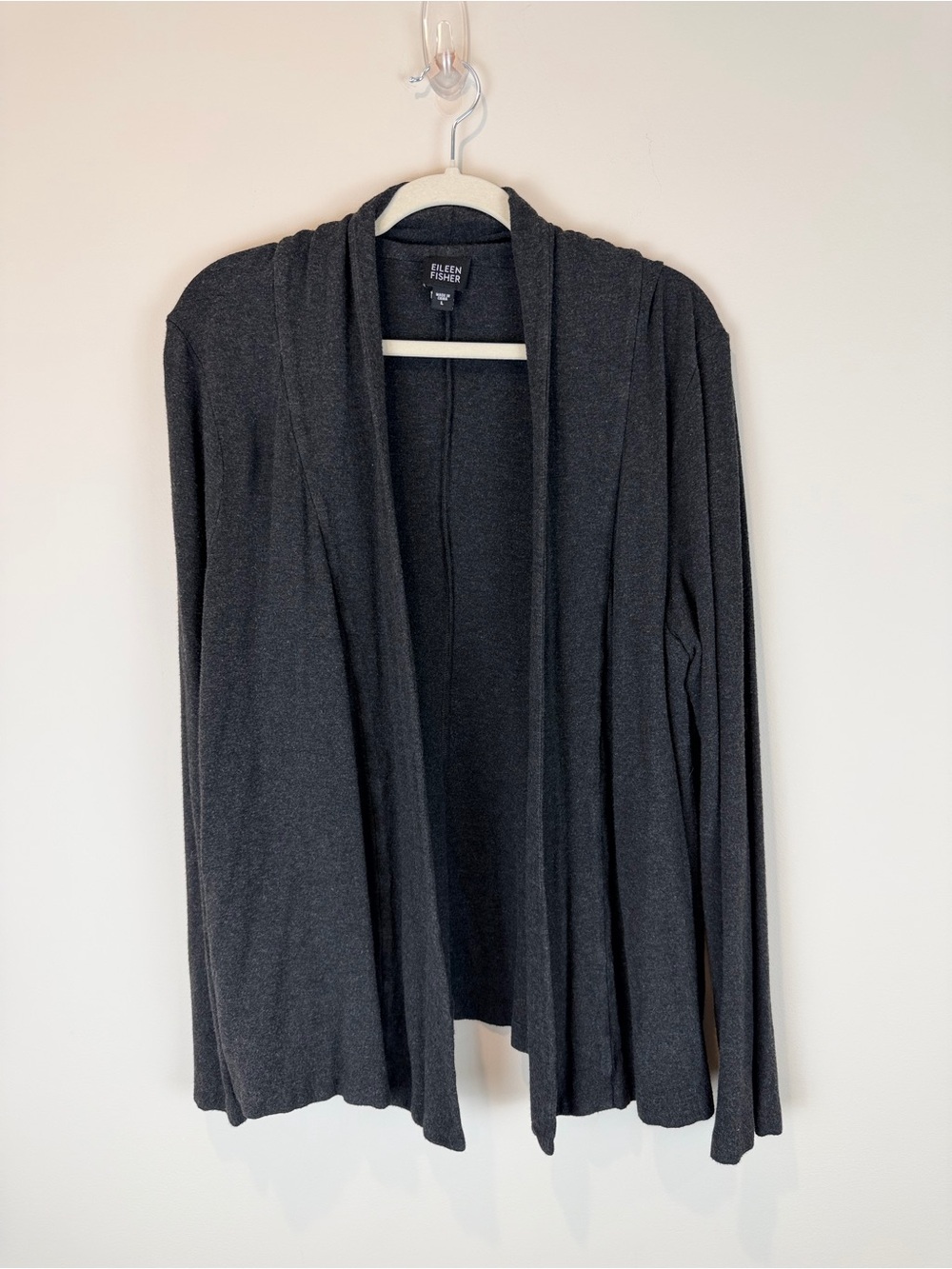 Eileen Fisher Dark Charcoal Draped Open-Front Cardigan Size Large